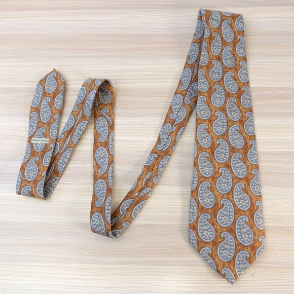 Giorgio Armani Neck Tie Mens Brown Paisley Silk Italian Teardrop Rusty ITALY - Picture 1 of 11